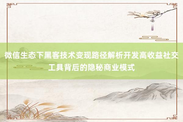 微信生态下黑客技术变现路径解析开发高收益社交工具背后的隐秘商业模式
