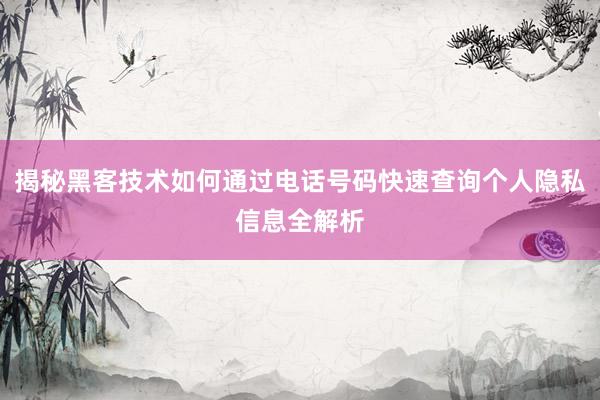 揭秘黑客技术如何通过电话号码快速查询个人隐私信息全解析