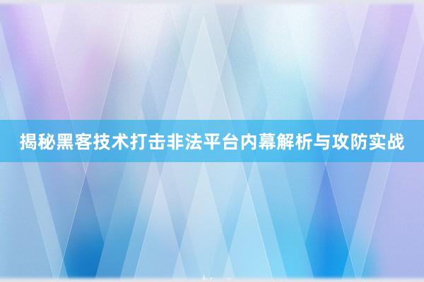 揭秘黑客技术打击非法平台内幕解析与攻防实战
