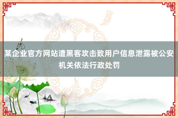 某企业官方网站遭黑客攻击致用户信息泄露被公安机关依法行政处罚