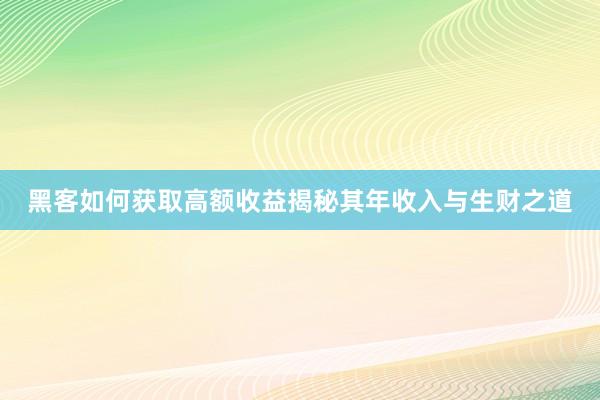 黑客如何获取高额收益揭秘其年收入与生财之道