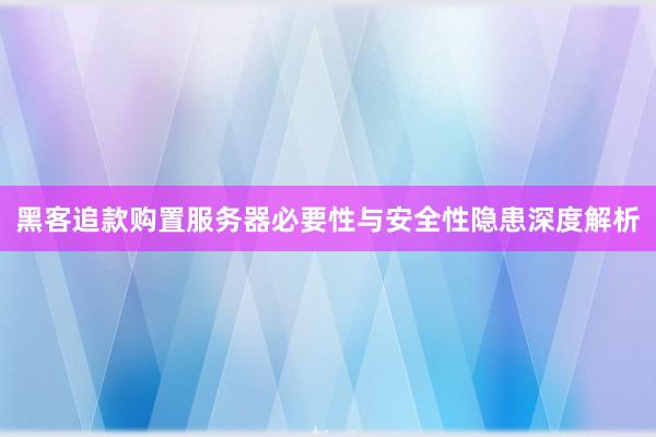 黑客追款购置服务器必要性与安全性隐患深度解析
